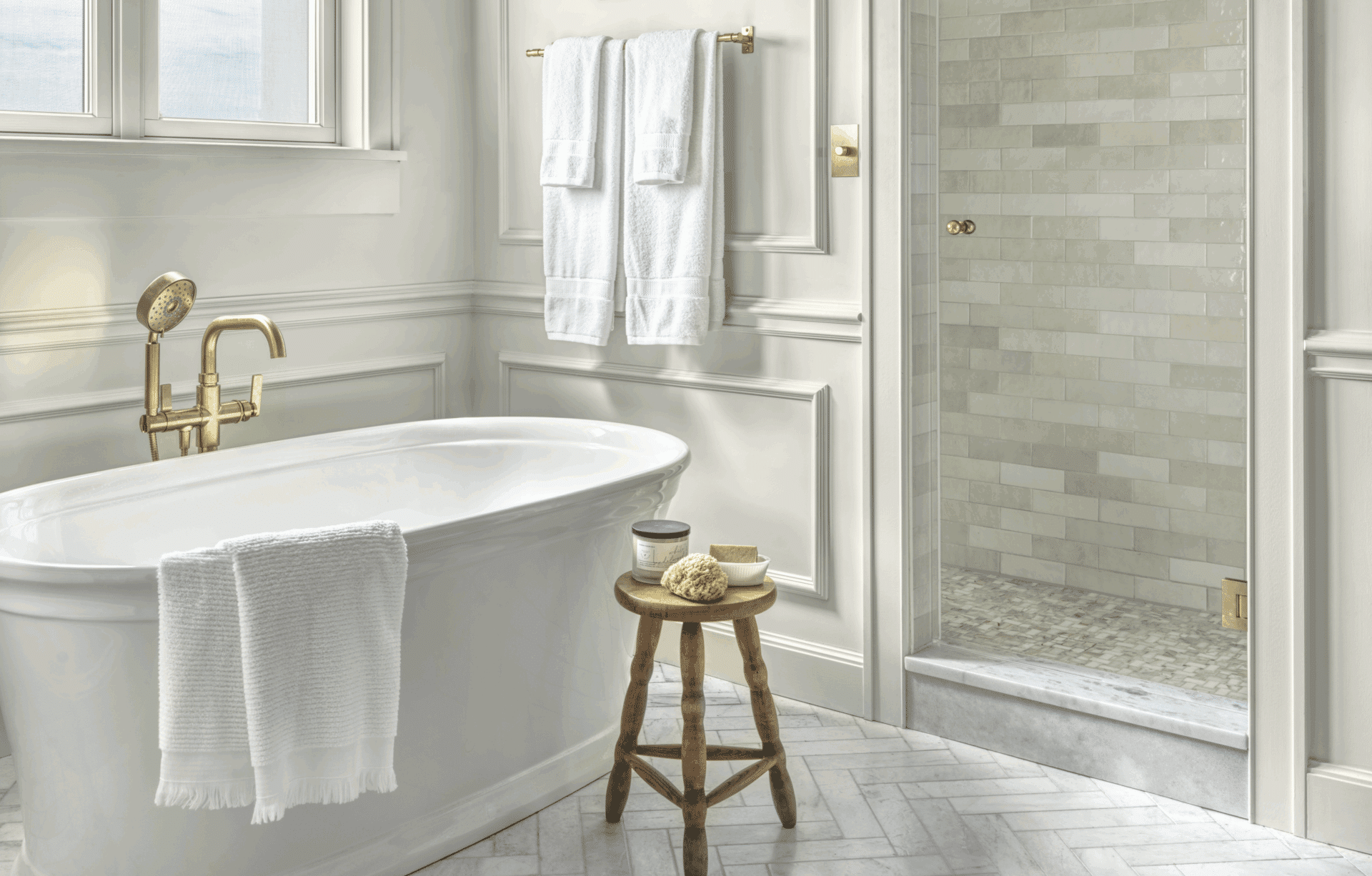 freestanding tub with tiled shower